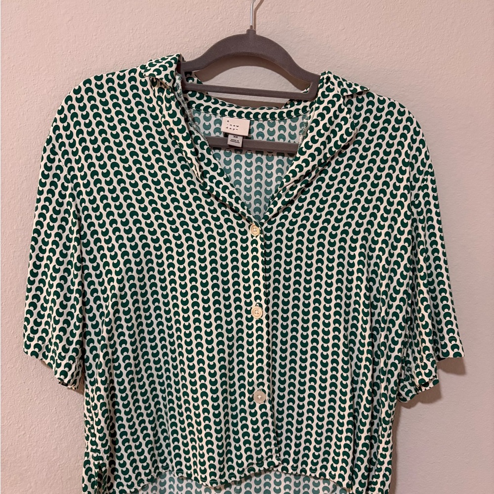 A New Day Green and White Button Down Shirt